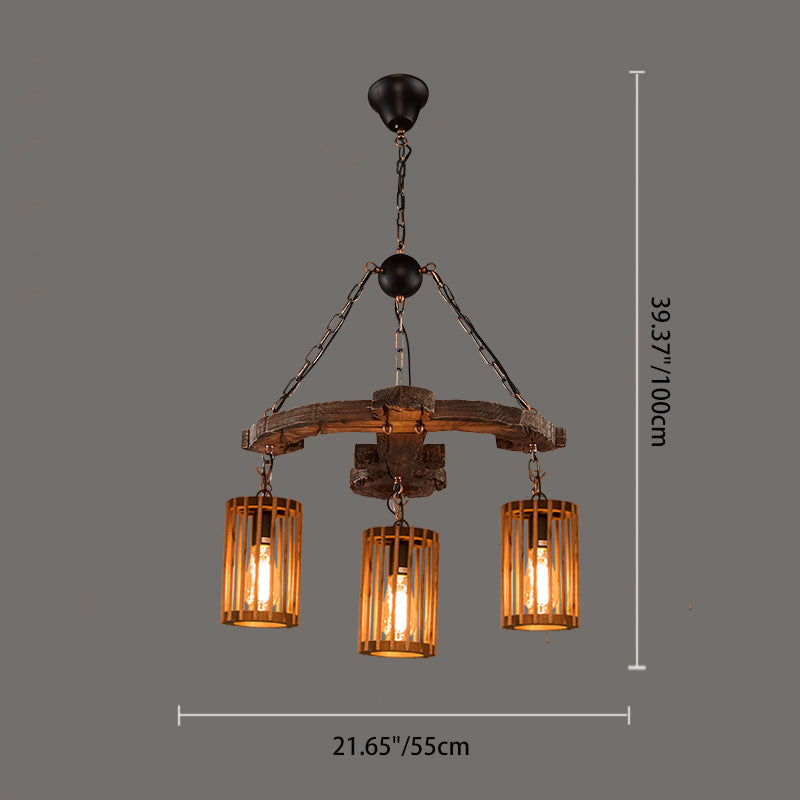 Traditional Farmhouse Wood Iron & Hemp Rope Column Sailboat Shape 1/3/4-Light Chandelier For Dining Room