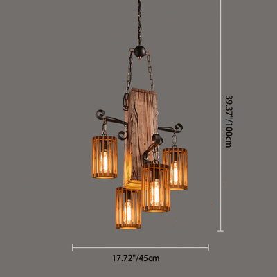 Traditional Farmhouse Wood Iron & Hemp Rope Column Sailboat Shape 1/3/4-Light Chandelier For Dining Room