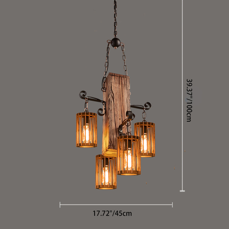 Traditional Farmhouse Wood Iron & Hemp Rope Column Sailboat Shape 1/3/4-Light Chandelier For Dining Room