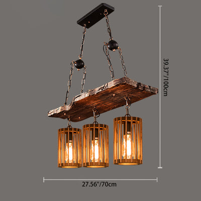 Traditional Farmhouse Wood Iron & Hemp Rope Column Sailboat Shape 1/3/4-Light Chandelier For Dining Room