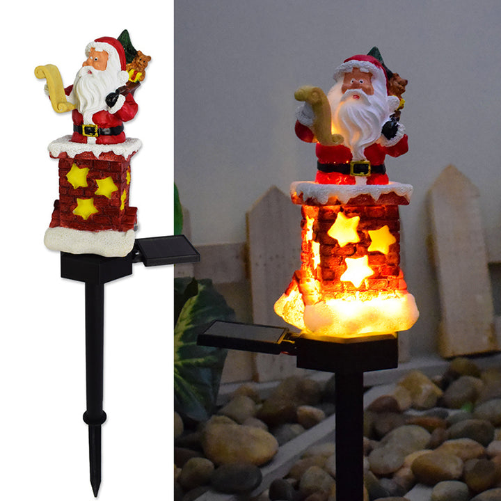Arte moderno Art Deco Solar impermeable Resina y ABS Santa Chimenea LED Luz exterior de paisaje para jardín y patio al aire libre 