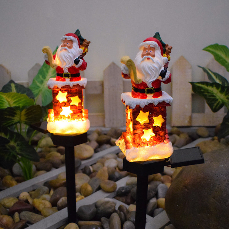 Arte moderno Art Deco Solar impermeable Resina y ABS Santa Chimenea LED Luz exterior de paisaje para jardín y patio al aire libre 