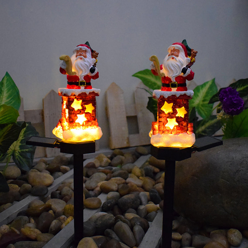Arte moderno Art Deco Solar impermeable Resina y ABS Santa Chimenea LED Luz exterior de paisaje para jardín y patio al aire libre 