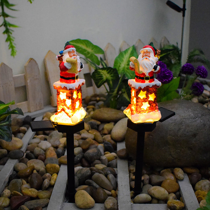 Arte moderno Art Deco Solar impermeable Resina y ABS Santa Chimenea LED Luz exterior de paisaje para jardín y patio al aire libre 