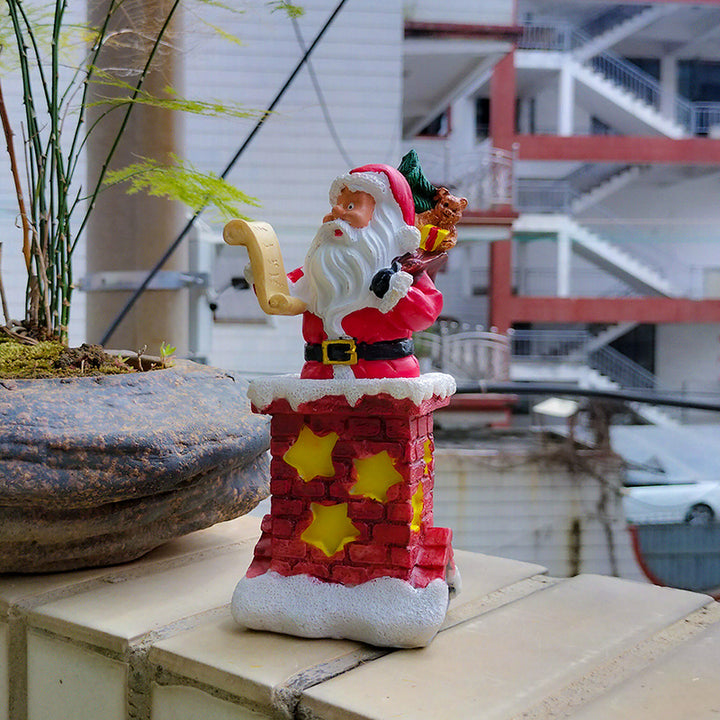 Arte moderno Art Deco Solar impermeable Resina y ABS Santa Chimenea LED Luz exterior de paisaje para jardín y patio al aire libre 
