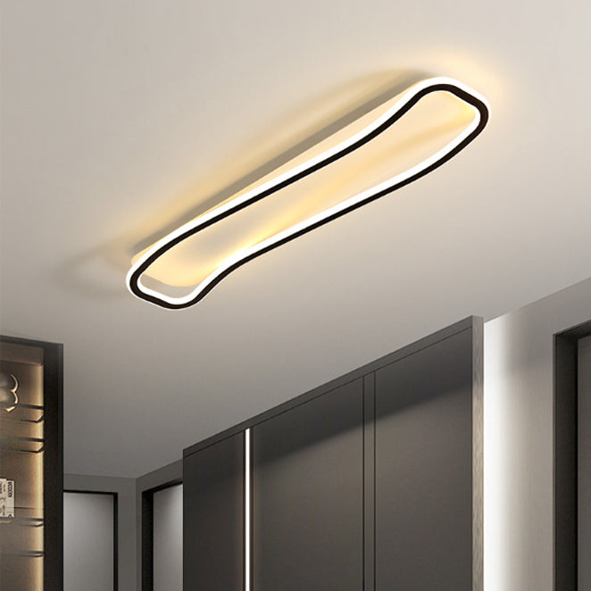 Modern Minimalist Iron Aluminum & Silicone Wave-Shaped Rectangular LED Flush Mount Ceiling Light For Hallway