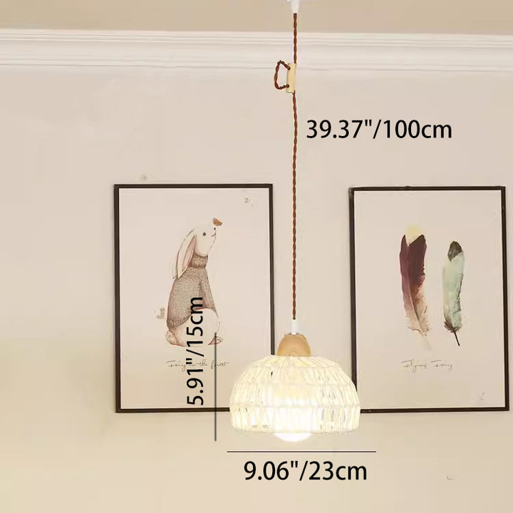 Traditionelle japanische Weberei Aluminium Holz &amp; Rattan Kuppelförmige Halbkugel 1/2/3/4 Licht Schienenbeleuchtung Pendelleuchte für Esszimmer 