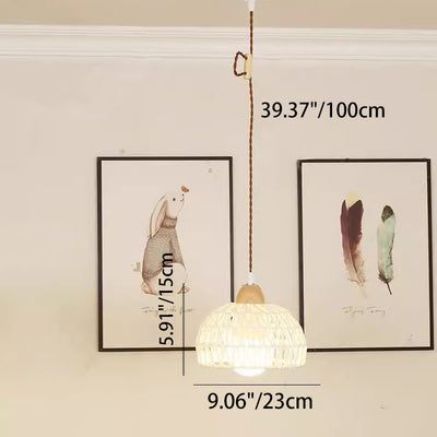 Traditional Japanese Weaving Aluminum Wood & Rattan Dome-Shaped Hemispheroid 1/2/3/4 Light Track Lighting Pendant Light For Dining Room