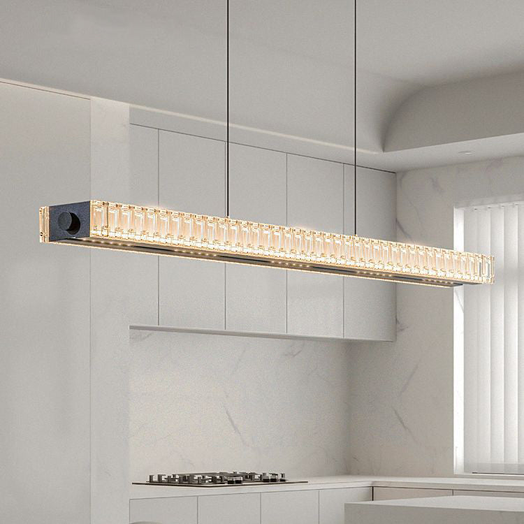 Modern Luxury Metal Aluminum Acrylic Linear Striped LED Chandelier Island Light For Dining Room