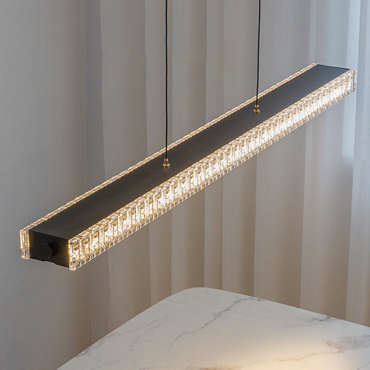 Modern Luxury Metal Aluminum Acrylic Linear Striped LED Chandelier Island Light For Dining Room