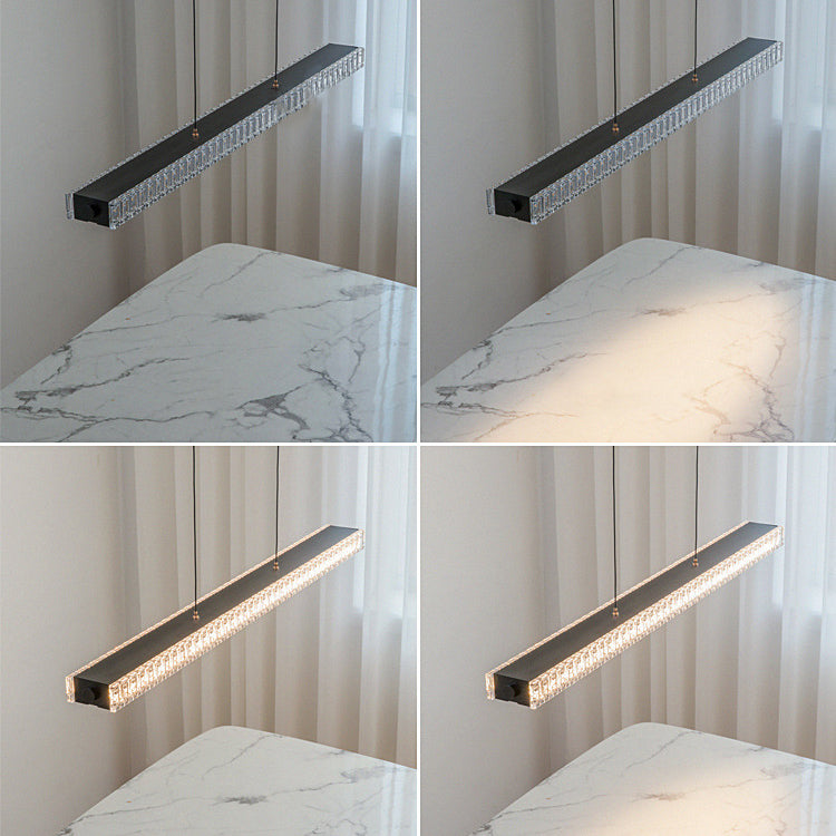 Modern Luxury Metal Aluminum Acrylic Linear Striped LED Chandelier Island Light For Dining Room