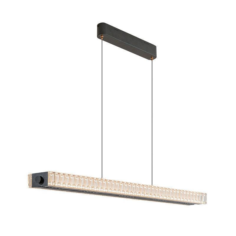Modern Luxury Metal Aluminum Acrylic Linear Striped LED Chandelier Island Light For Dining Room