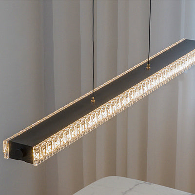 Modern Luxury Metal Aluminum Acrylic Linear Striped LED Chandelier Island Light For Dining Room