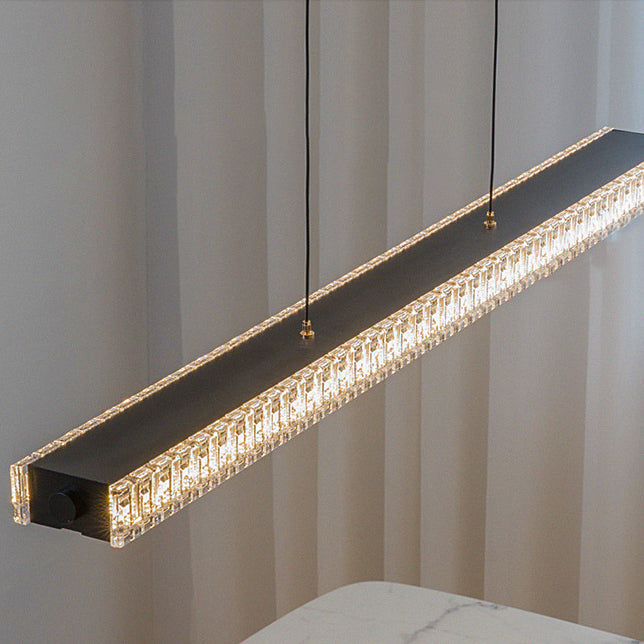 Modern Luxury Metal Aluminum Acrylic Linear Striped LED Chandelier Island Light For Dining Room