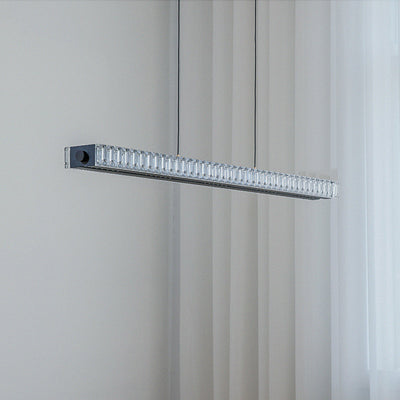 Modern Luxury Metal Aluminum Acrylic Linear Striped LED Chandelier Island Light For Dining Room