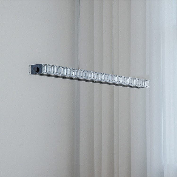 Modern Luxury Metal Aluminum Acrylic Linear Striped LED Chandelier Island Light For Dining Room