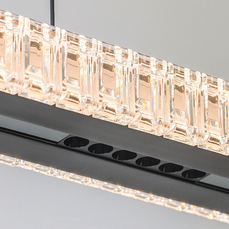 Modern Luxury Metal Aluminum Acrylic Linear Striped LED Chandelier Island Light For Dining Room