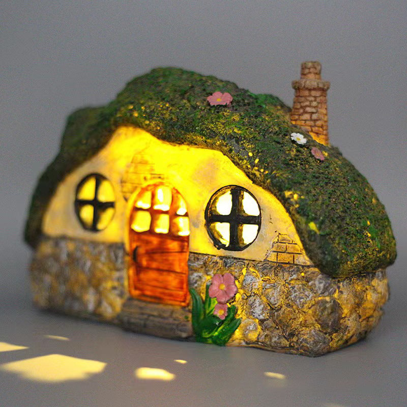 Modern Art Deco Solar Waterproof Resin Decorative Translucent House LED Outdoor Light Night Light For Garden