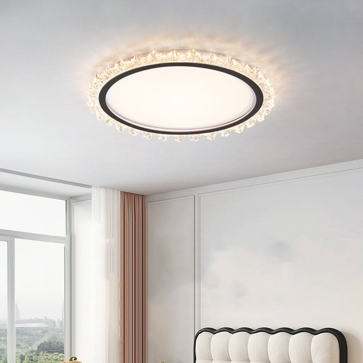 Plafonnier LED rond en fer acrylique contemporain scandinave avec dentelle pour chambre à coucher 