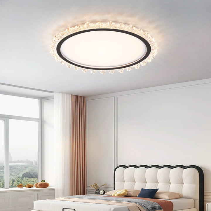 Contemporary Scandinavian Iron Acrylic Round Lace LED Flush Mount Ceiling Light For Bedroom