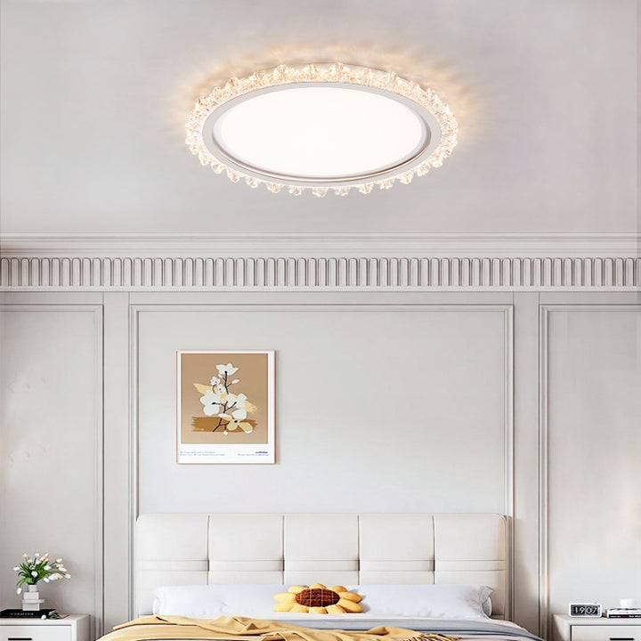 Plafonnier LED rond en fer acrylique contemporain scandinave avec dentelle pour chambre à coucher 
