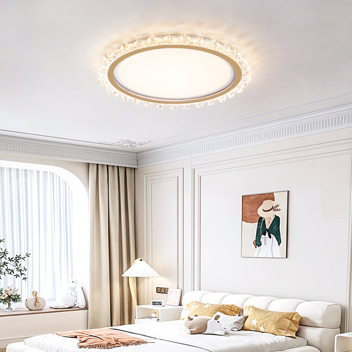Plafonnier LED rond en fer acrylique contemporain scandinave avec dentelle pour chambre à coucher 