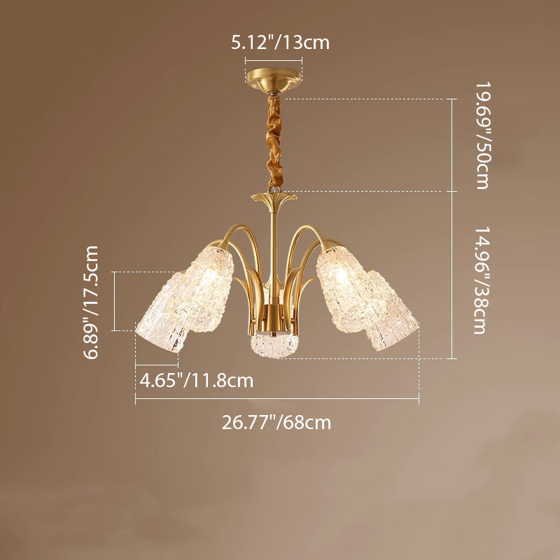 Lustres Contemporains de Luxe en Laiton et Verre Cylindre Texture 3/5/6/8/10 Lumières pour Salon 