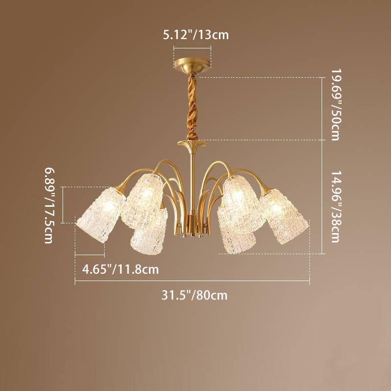 Lustres Contemporains de Luxe en Laiton et Verre Cylindre Texture 3/5/6/8/10 Lumières pour Salon 