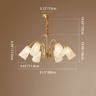 Lustres Contemporains de Luxe en Laiton et Verre Cylindre Texture 3/5/6/8/10 Lumières pour Salon 