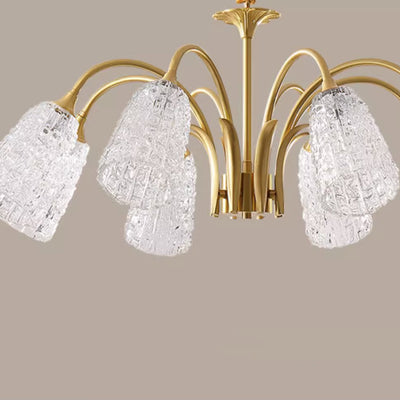 Lustres Contemporains de Luxe en Laiton et Verre Cylindre Texture 3/5/6/8/10 Lumières pour Salon 
