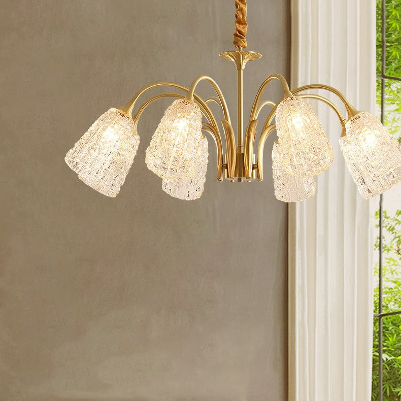 Lustres Contemporains de Luxe en Laiton et Verre Cylindre Texture 3/5/6/8/10 Lumières pour Salon 