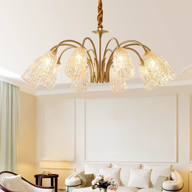 Lustres Contemporains de Luxe en Laiton et Verre Cylindre Texture 3/5/6/8/10 Lumières pour Salon 