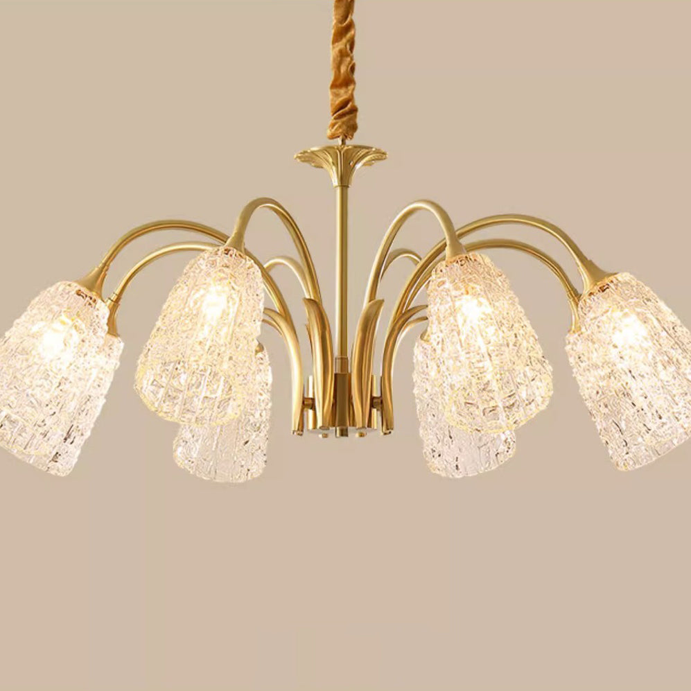 Lustres Contemporains de Luxe en Laiton et Verre Cylindre Texture 3/5/6/8/10 Lumières pour Salon 