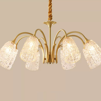 Lustres Contemporains de Luxe en Laiton et Verre Cylindre Texture 3/5/6/8/10 Lumières pour Salon 