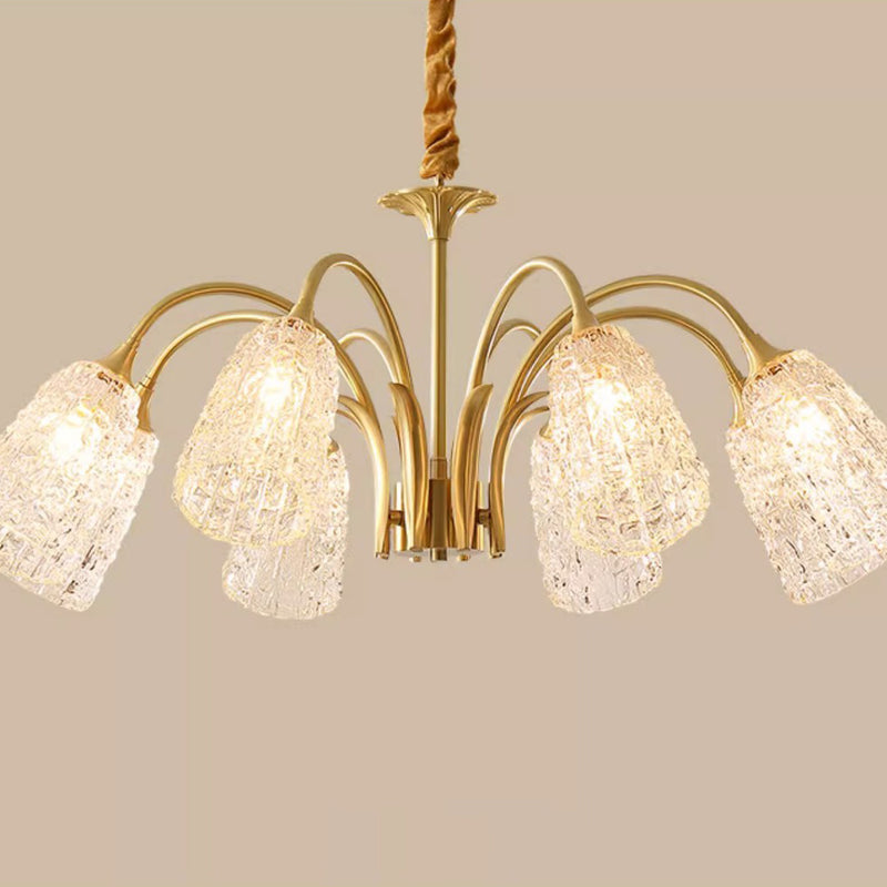 Lustres Contemporains de Luxe en Laiton et Verre Cylindre Texture 3/5/6/8/10 Lumières pour Salon 
