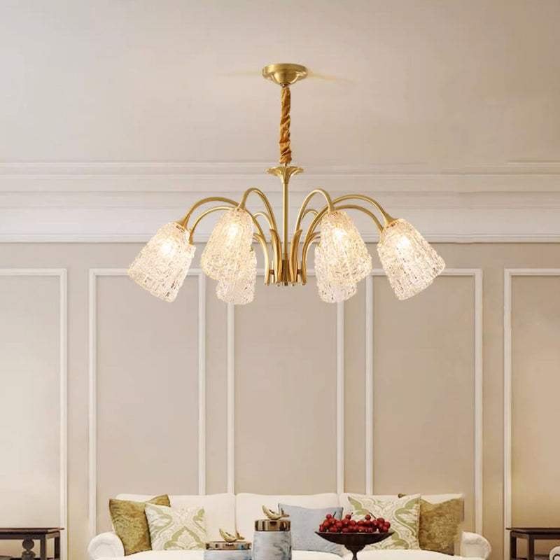 Lustres Contemporains de Luxe en Laiton et Verre Cylindre Texture 3/5/6/8/10 Lumières pour Salon 