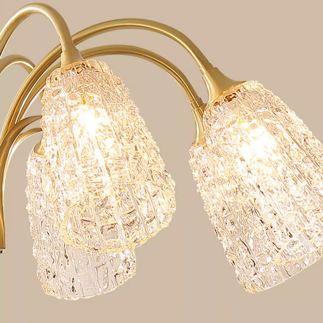 Lustres Contemporains de Luxe en Laiton et Verre Cylindre Texture 3/5/6/8/10 Lumières pour Salon 
