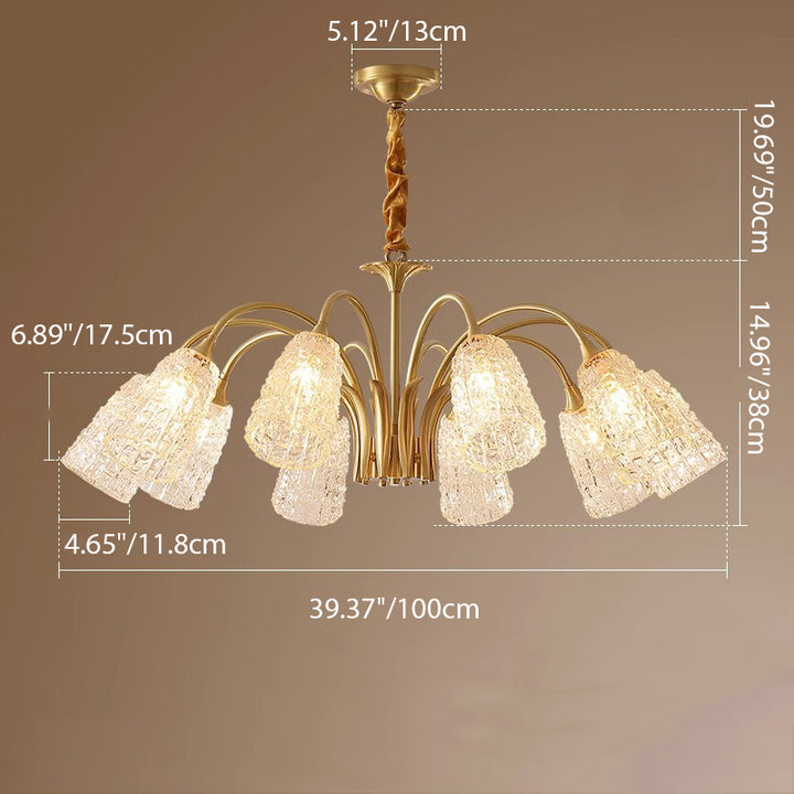 Lustres Contemporains de Luxe en Laiton et Verre Cylindre Texture 3/5/6/8/10 Lumières pour Salon 