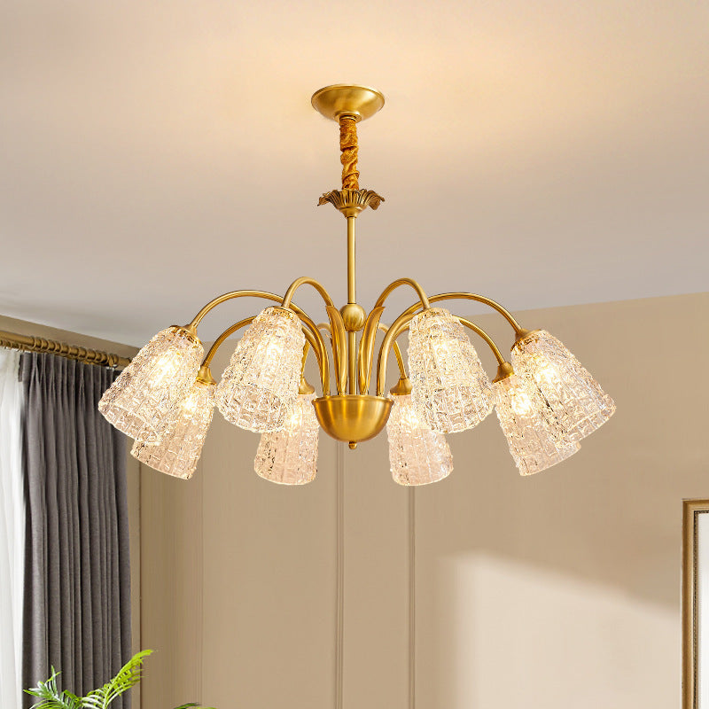 Lustres Contemporains de Luxe en Laiton et Verre Cylindre Texture 3/5/6/8/10 Lumières pour Salon 
