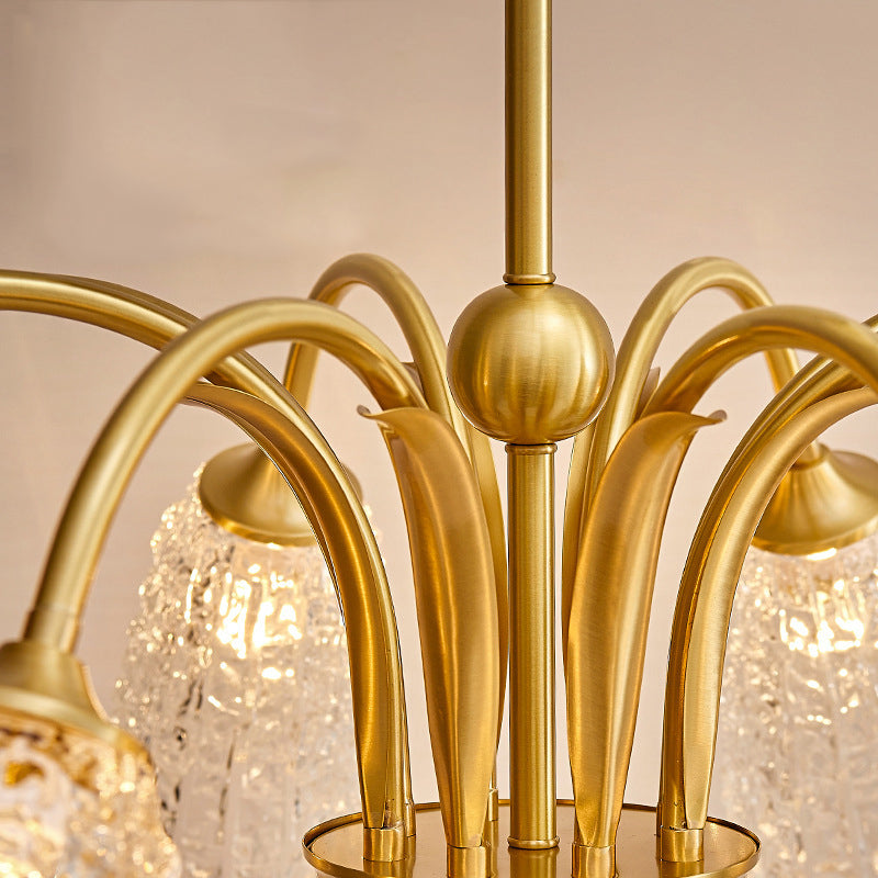 Lustres Contemporains de Luxe en Laiton et Verre Cylindre Texture 3/5/6/8/10 Lumières pour Salon 