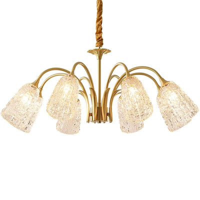 Lustres Contemporains de Luxe en Laiton et Verre Cylindre Texture 3/5/6/8/10 Lumières pour Salon 