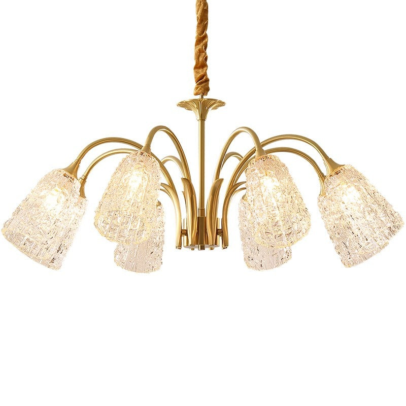 Lustres Contemporains de Luxe en Laiton et Verre Cylindre Texture 3/5/6/8/10 Lumières pour Salon 
