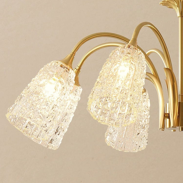 Lustres Contemporains de Luxe en Laiton et Verre Cylindre Texture 3/5/6/8/10 Lumières pour Salon 