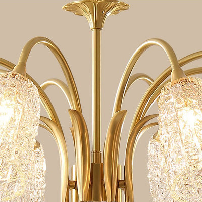 Lustres Contemporains de Luxe en Laiton et Verre Cylindre Texture 3/5/6/8/10 Lumières pour Salon 