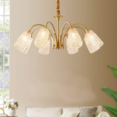 Lustres Contemporains de Luxe en Laiton et Verre Cylindre Texture 3/5/6/8/10 Lumières pour Salon 