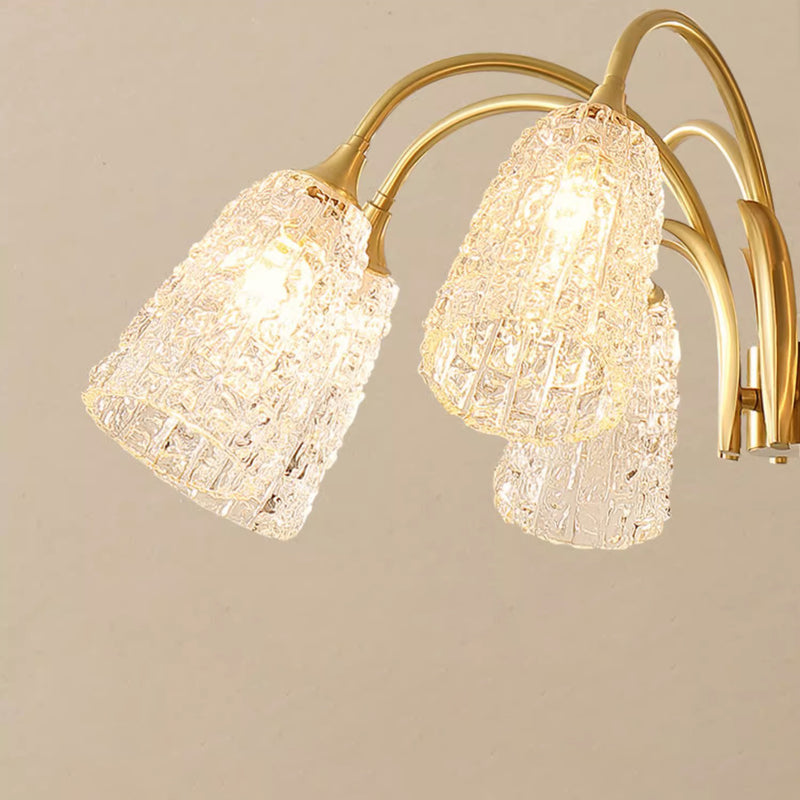 Lustres Contemporains de Luxe en Laiton et Verre Cylindre Texture 3/5/6/8/10 Lumières pour Salon 