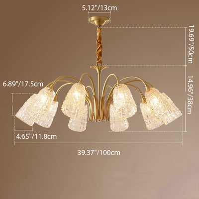 Lustres Contemporains de Luxe en Laiton et Verre Cylindre Texture 3/5/6/8/10 Lumières pour Salon 