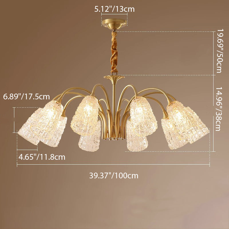 Lustres Contemporains de Luxe en Laiton et Verre Cylindre Texture 3/5/6/8/10 Lumières pour Salon 