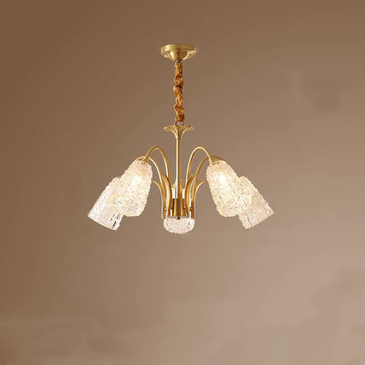 Lustres Contemporains de Luxe en Laiton et Verre Cylindre Texture 3/5/6/8/10 Lumières pour Salon 