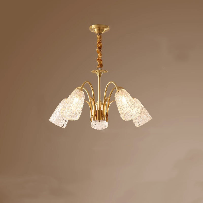 Lustres Contemporains de Luxe en Laiton et Verre Cylindre Texture 3/5/6/8/10 Lumières pour Salon 